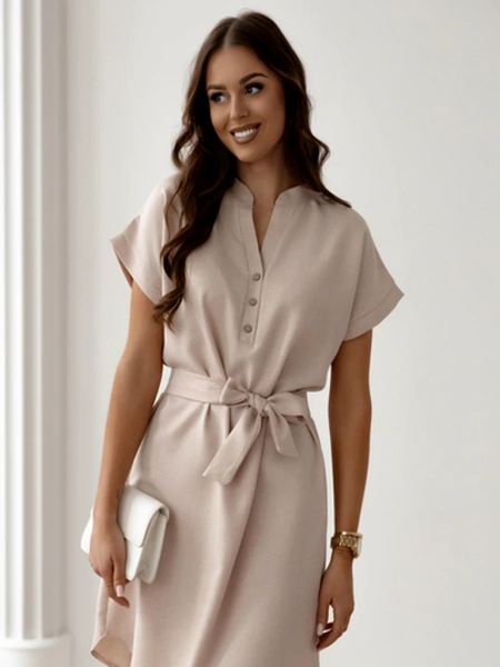 Royalfashion Robe courte femme à manches courtes avec encolure boutonnée