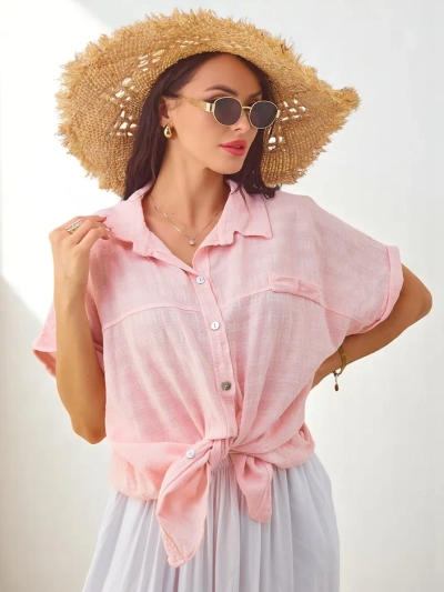 Chemise en coton pour femmes Royalfashion avec embossage et manches courtes