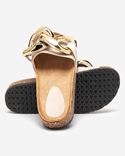 Claquettes pour femmes Coralia Royalfashion écru sur plateforme avec chaîne
