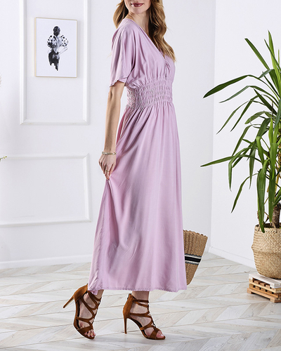 Robe longue rose pour femme avec encolure enveloppe - Vêtements