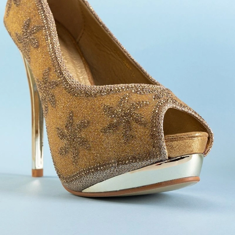 OUTLET Talons hauts pour femmes en brocart doré avec zircone cubique Yilla - Footwear