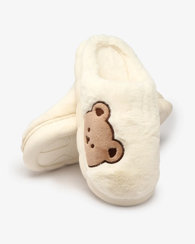 Royalfashion Pantoufles blanches en fourrure pour femme avec ours en peluche Hettres