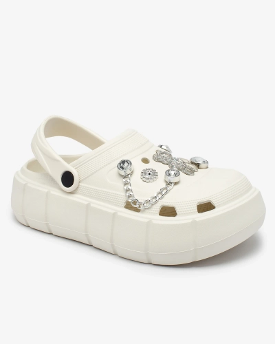 Royalfashion Tongs ajourées blanches pour femme avec ornements en zircon Afuccia