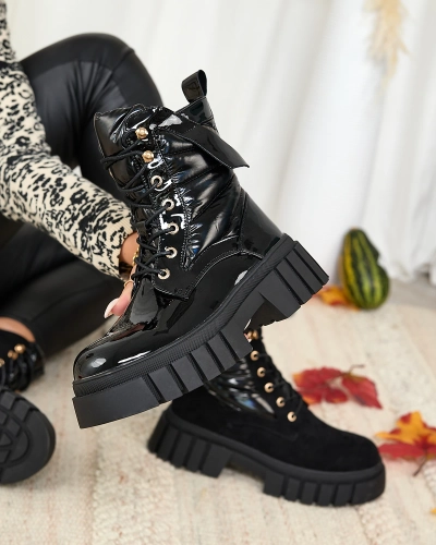 Royalfashion Bottes Wefetto noires laquées pour femme