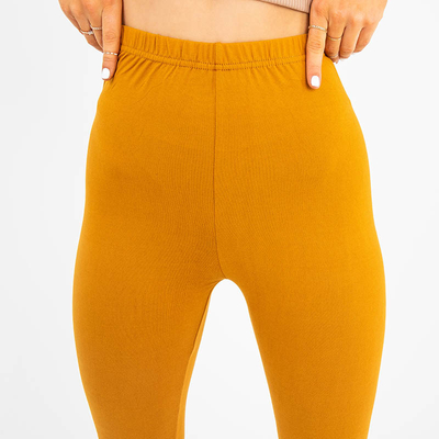 Legging doux couleur unie moutarde pour femme - Vêtements