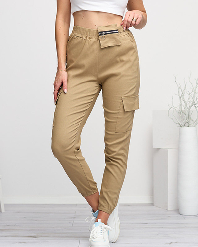Pantalon cargo femme marron clair avec poche amovible - Vêtements