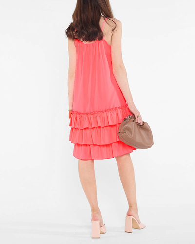 Robe femme rose fluo à bretelles avec volants - Vêtements