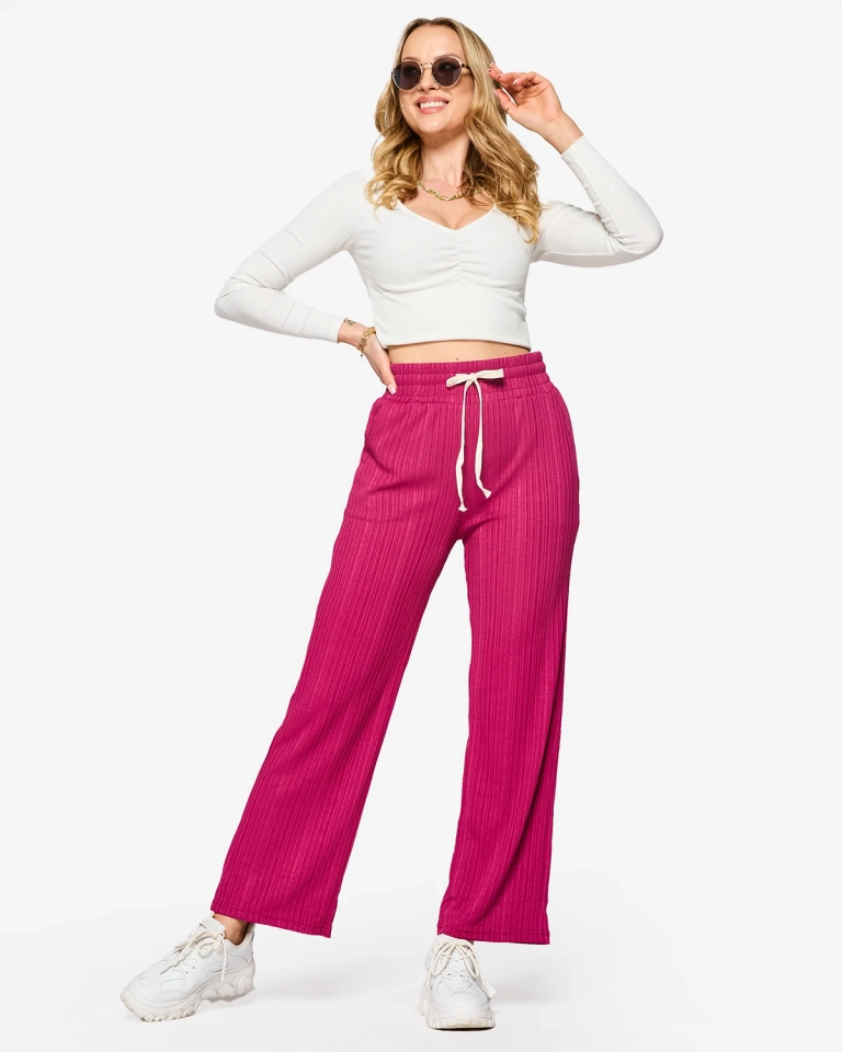 Pantalon large côtelé pour femme en fuchsia- Vêtements