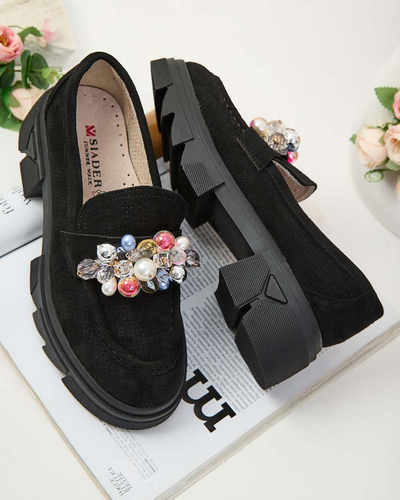 Royalfashion Mocassins noirs pour femme avec cristaux colorés Glam