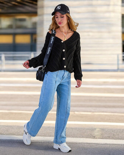 Royalfashion Pull tricoté pour femme avec boutons