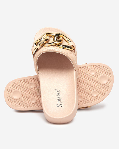 Chaussons matelassés beiges femme avec chaîne dorée Eteris - Footwear