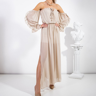 Robe longue beige femme - Vêtements