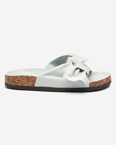 Pantoufles bleues en daim écologique pour femmes avec un nœud Ewerka - Footwear