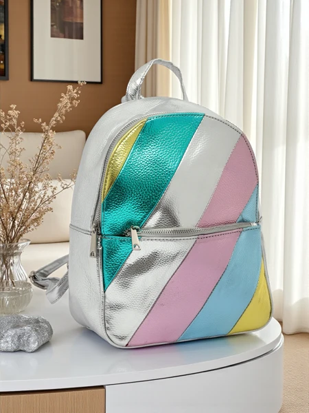 Sac à dos en éco-cuir Royalfashion pour femme avec rayures Metallic Stripes