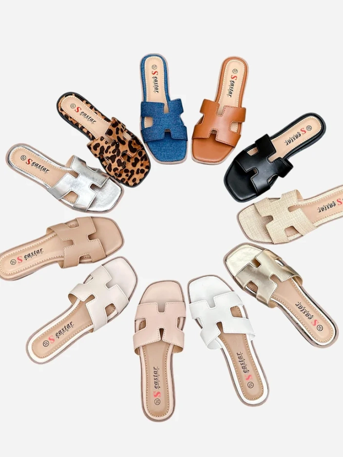 Royalfashion Tongs à semelle plate pour femmes Eval