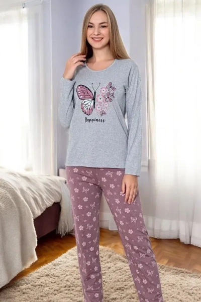 Pyjamas en coton pour femmes 2 pièces avec imprimé papillon
