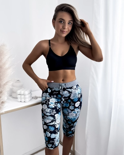Short 3/4 bleu foncé pour femme avec motif floral - Vêtements