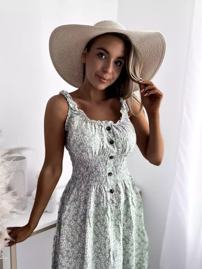 Robe femme longueur genou menthe florale Vêtements