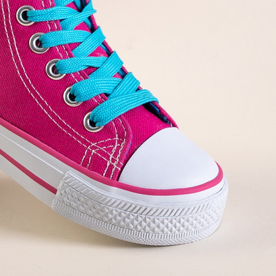 Baskets montantes enfant fuchsia à lacets bleus Alvari - Footwear