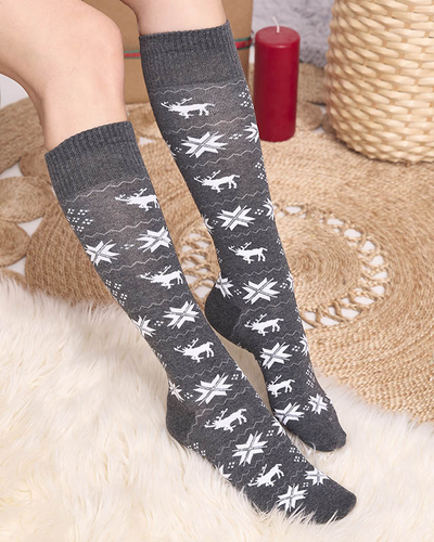 Chaussettes longues de Noël gris foncé pour femmes - Sous-vêtements