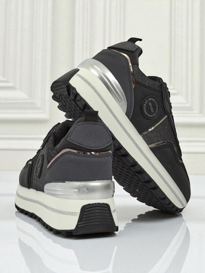 Sneakers pour femmes Callista Nero à plateforme de 4 cm, cuir écologique