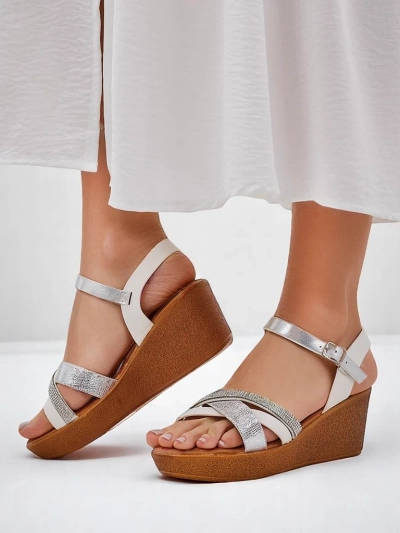 Sandales compensées Royalfashion pour femmes avec des strass et des paillettes Glittera