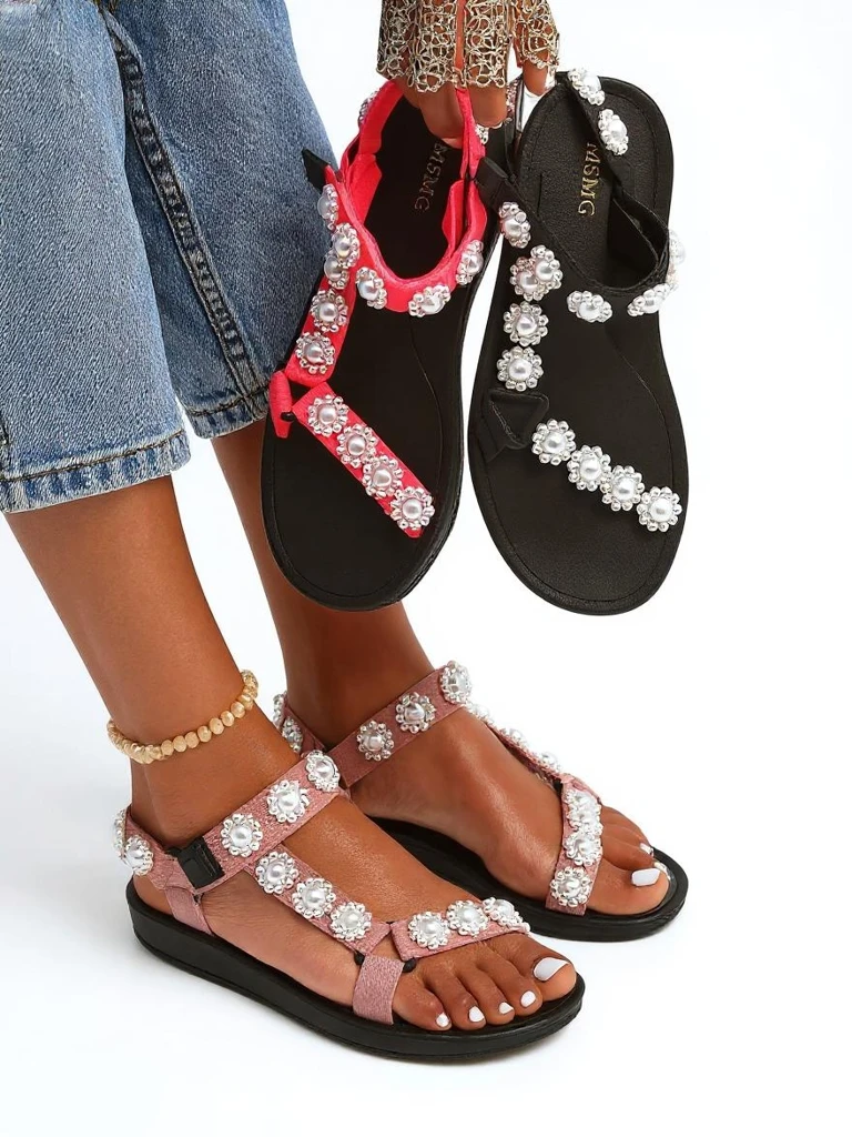 Sandales Letitia Royalfashion roses à plateforme - jets de perles classiques