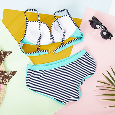 Maillot de bain deux pièces rayé menthe pour femme - Sous-vêtements