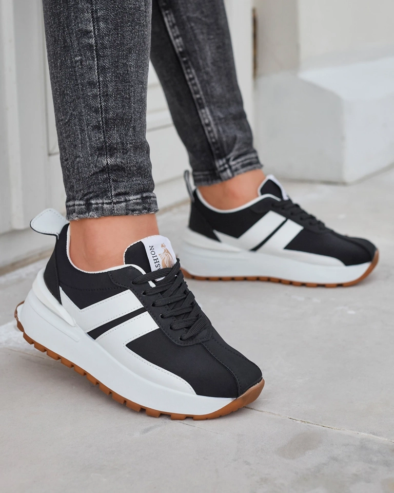 Chaussures de sport noires en éco-cuir pour femme avec empiècements colorés Tifora- Footwear