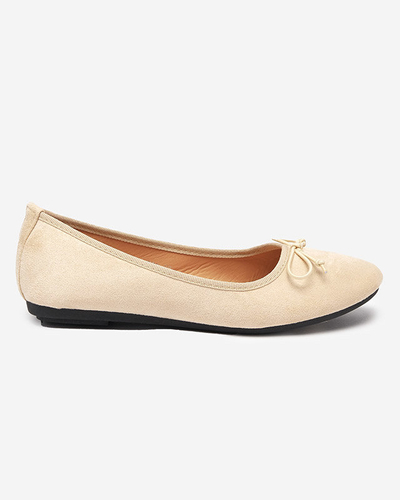 OUTLET Ballerines en éco-suédine beige avec nœud Viassi. Des chaussures
