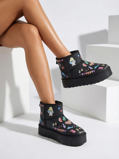 Royalfashion Bottes courtes pour femmes de style botte de neige avec des autocollants Hanaga