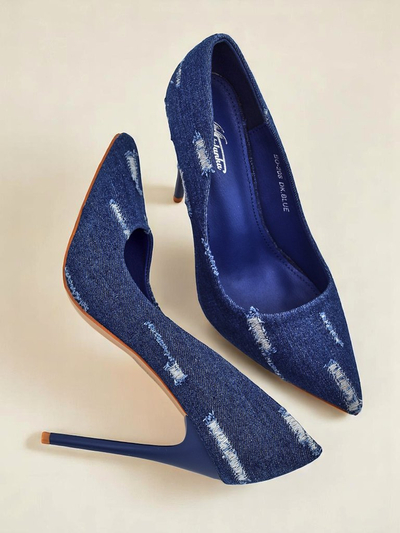 Royalfashion Escarpins à talons aiguilles pour femme, Denim Chic
