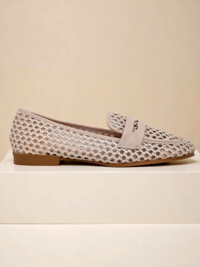 Mocassins beiges Royalfashion Primavera Aelia en tissu avec bout en amande