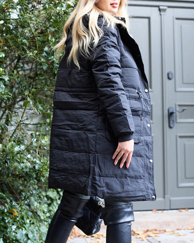 Noir Veste d'hiver longue pour femme avec isolation synthétique - Vêtements