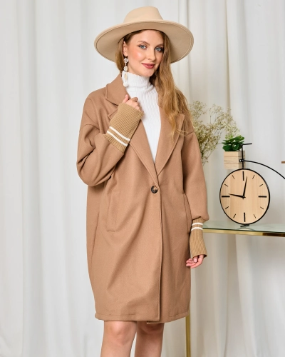 Royalfashion Manteau femme longueur genou veste en marron clair