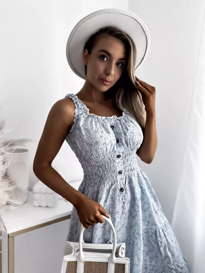 Robe femme longueur genou bleu floral Vêtements
