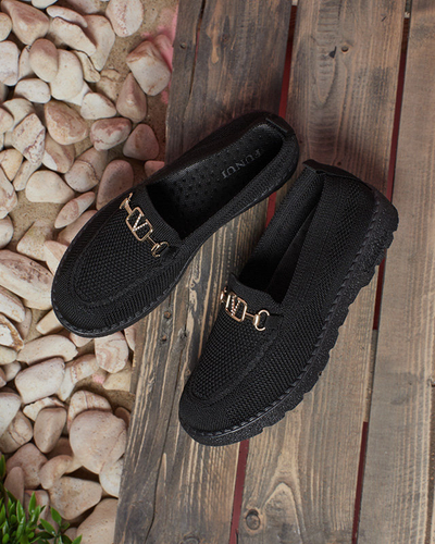 Royalfashion Mocassins en tissu noir pour femme avec ornements dorés Ertica