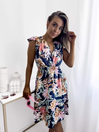 Mini-robe bleu marine à imprimé floral pour femme - Vêtements