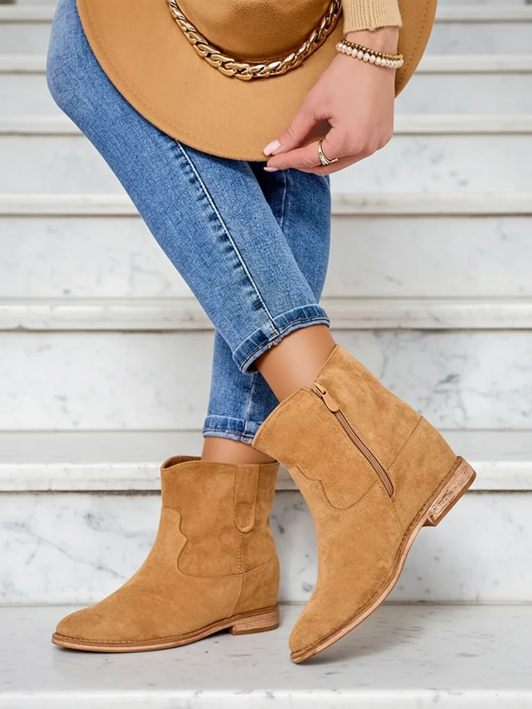 Royalfashion Bottines marron avec style cowboy sur cale couverte Patorias