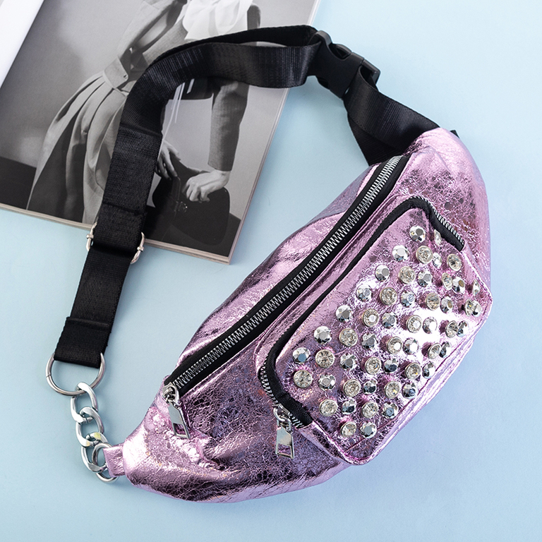 Sac banane rose pour femme avec oxydes de zirconium - Sacs à main