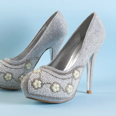 OUTLET Talons hauts argentés brillants pour femmes avec zircones cubiques de Sewera - Chaussures