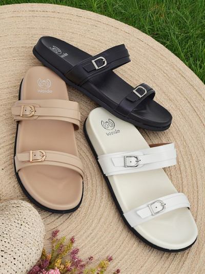 Royalfashion Sandales en cuir écologique pour femme, EcoTwins Slides