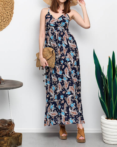 Robe longue femme aérée bleu marine - Vêtements