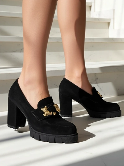 Katherine Elegante Escarpins Noirs en Daim