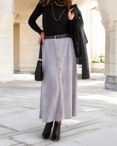 Royalfashion Jupe midi pour femme avec boutons décoratifs