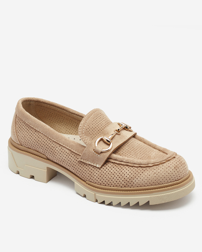 Royalfashion Mocassins ajourés pour femme marron clair avec chaîne Imerila