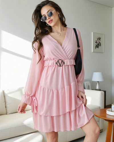 Robe mini femme Royalfashion avec volants et décolleté enveloppant