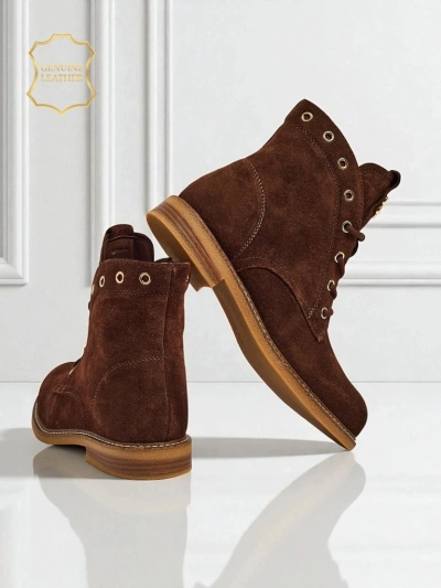 Bottines pour femmes Aurelia Romano en daim naturel - marron, avec fourrure