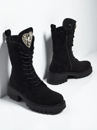 Bottines à lacets en daim écologique pour femmes Emelune