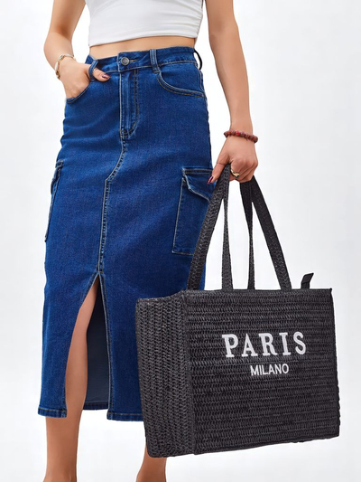 Royalfashion Grand Sac en Paille pour Femme Paris Milano Grand